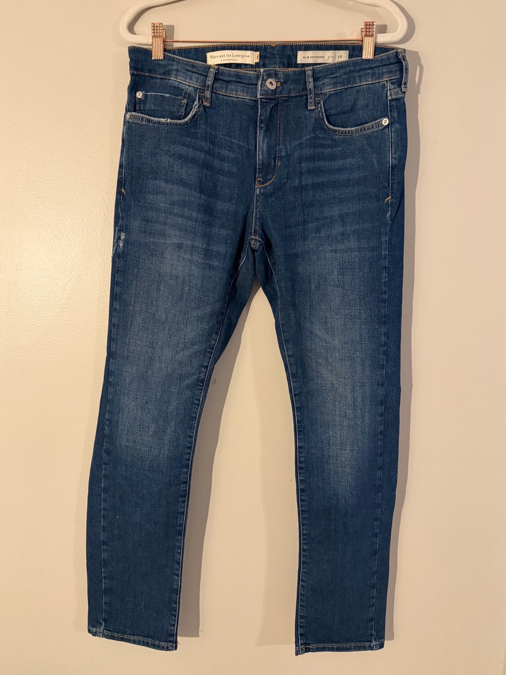 Pilcro and the Letterpress-  Slim Boyfriend Straight Leg Jeans — Dark Blue